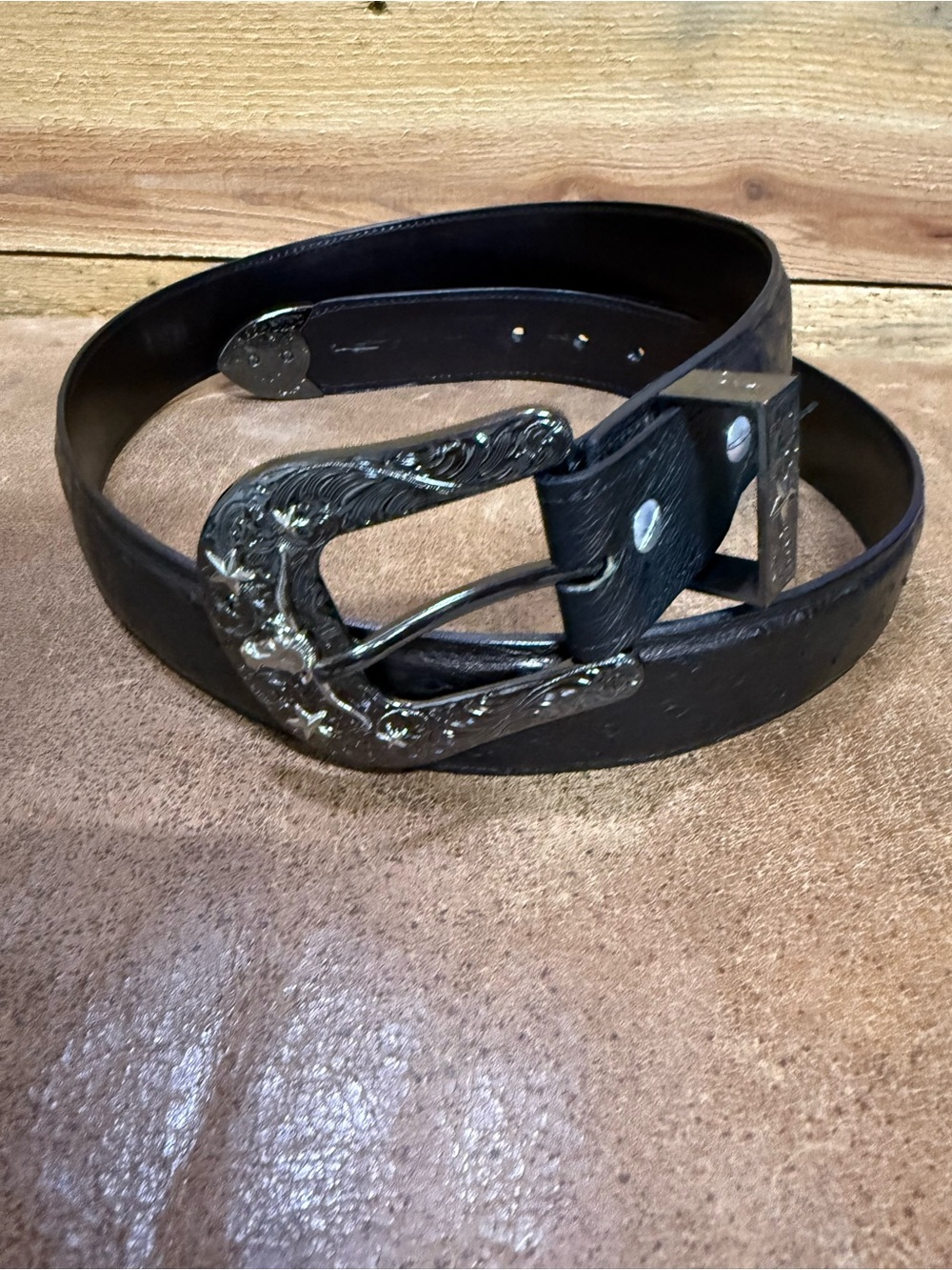 Men's Black Belt with Silver Buckle, size 42
